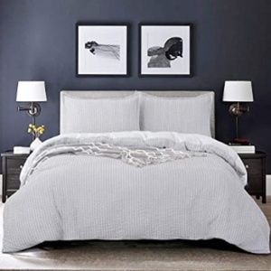 BOURINA Grey Stripe Seersucker Brushed Microfiber Duvet w/Zipper & Corner Ties